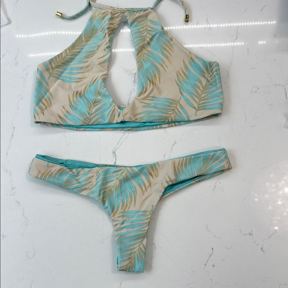 Beach Bunny Gold and Cream Leaf Bikini